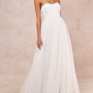 Lulus Blissful Forever White Tulle Lace Strapless Pleated Maxi Dress - Size XL